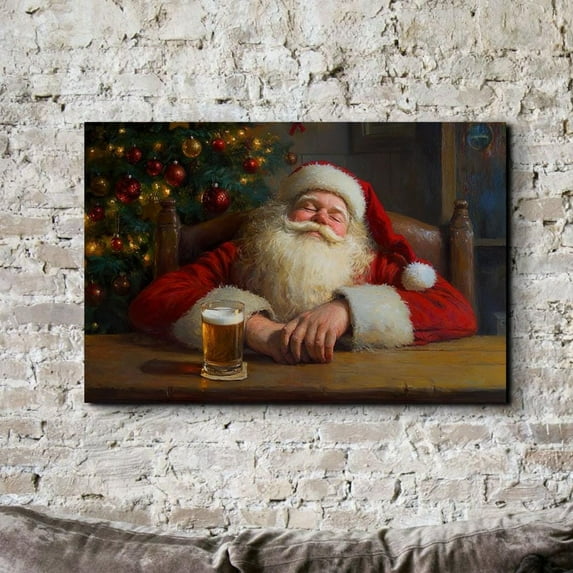 Velto Canvas Art Rustic Seasonal Illustration Vintage Holiday Inspired Festive Wall Decor, SIZE 8x10 INCLUDE Pine Wood Frame 1.25-Inch