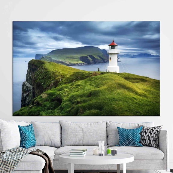 Velto Canvas Art, View Canvas, Mykines Lighthouse Faroe Islands, Sea Scenery Artwork, Home Decor Wall Art, Landscape Canvas, 16x24 UNFRAMED