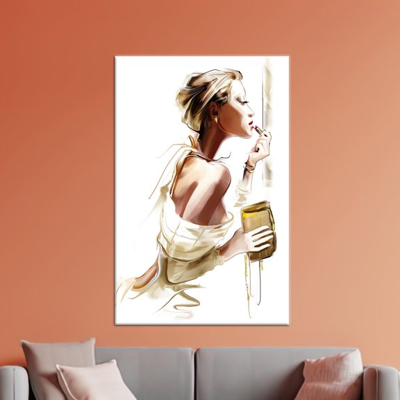 Velto Canvas Gift, Home Decor Woman Applying Lipstick Canvas Home Decor, Woman Applying Makeup Canvas, 8x12 0.75-Inch Pine Wood Frame