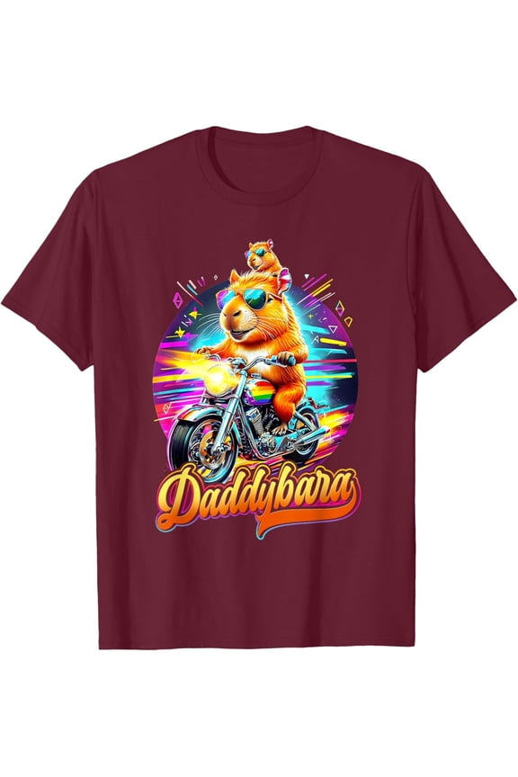 Capybara Daddy Riding Motorcycle Capy Dad Father's Day T-Shirt All Size S-5XL