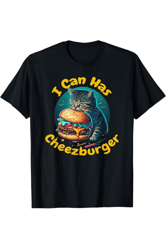 Cat I Can Has Cheezburger Burger and Cats lover T-Shirt All Size S-5XL