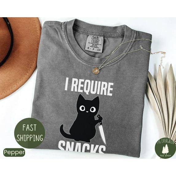 Velto Cat Mom Graphic Tshirt I Require Snacks Quote Humor Inspired Casual Outfit Everyday Wear Gift Idea Fullsize S-5XL Shirt