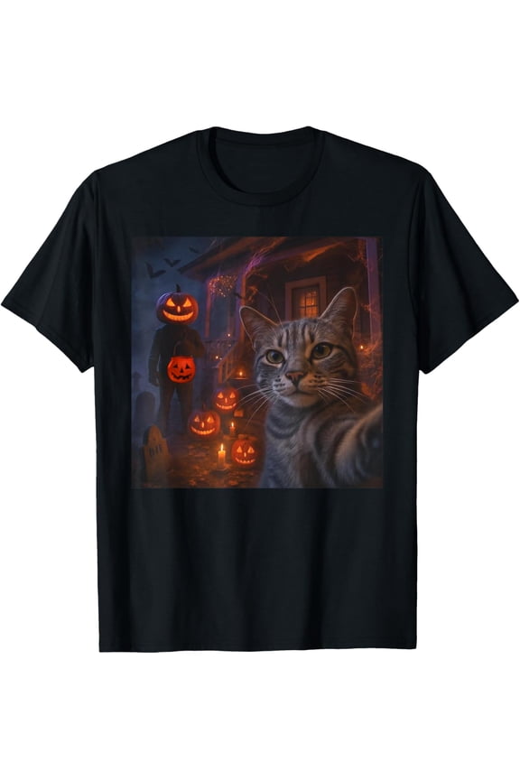 Cat Selfie with Jack O’ Lantern T-Shirt All Size S-5XL