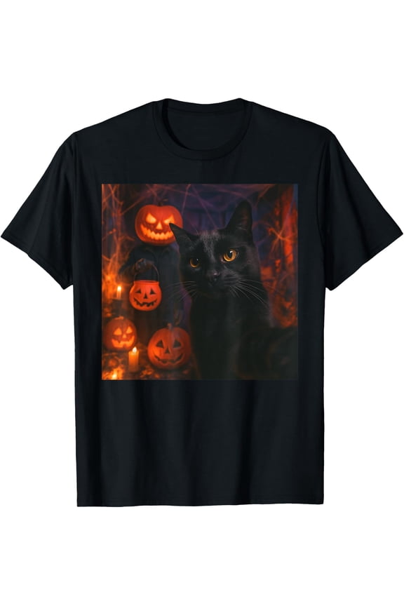 Cat Selfie with Jack O’ Lantern T-Shirt All Size S-5XL