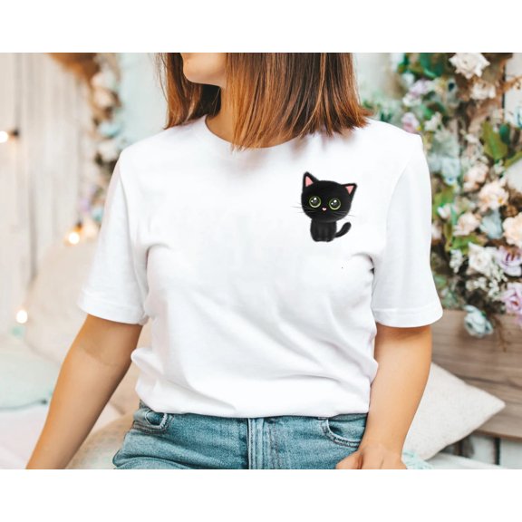 Velto Cat Shirt, Cute Cat Shirt, Cat Lover Shirt, Pocket Cat T shirt, Cat Mom Tee, Cute Kitty in Pocket Tee, Gift for Cats Lover, Cat Mom Shirt All Size S-5XL