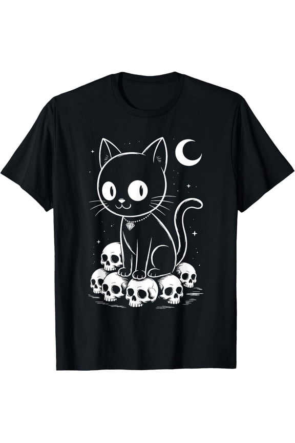 Cat Skulls Creepy Cute Kitty Goth Black Alt Alternative T-Shirt All Size S-5XL
