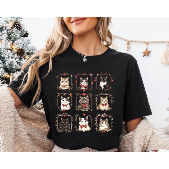 Velto Cat Vintage Valentine Shirt, Cute Cat Valentine Tee, Heart Love Cat Shirt, Cat Mom Valentine Gift, Cat Mom Shirt,Cat T-Shirt,Cat Lover Gifts All Size S-5XL