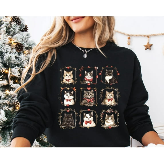 Velto Cat Vintage Valentine Sweatshirt, Cute Cat Valentine Sweater, Cat Mom Valentine Gift, Cat Vintage Sweater, Cat Lover , Cat Mom Sweater All Size S-5XL
