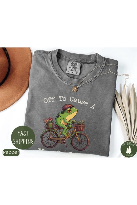Cause a Kerfuffle Frog T-shirt, Weirdcore Inspired Graphic Apparel, Playful Statement Outfit, Quirky Casual Clothing for Men and Women, Full Size S-5XL