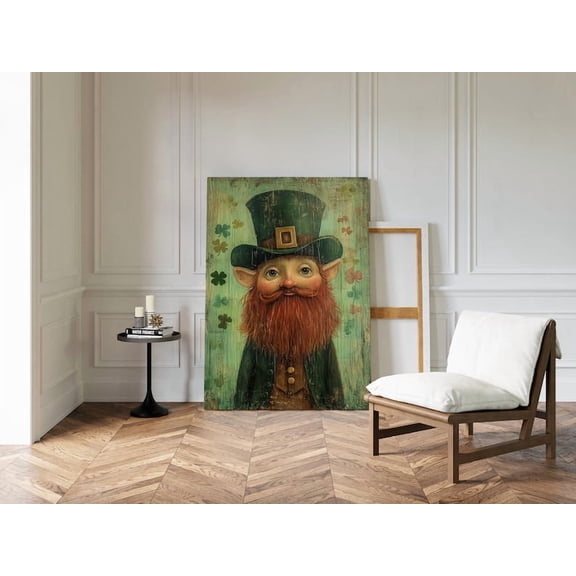 Velto Charming Irish Leprechaun Portrait with Green Hat and Red Beard Vintage Canvas Wall Art for St. Patrick's Day Decor, SIZE 8x10 INCLUDE Pine Wood Frame 1.25-Inch