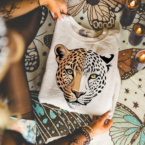 Velto Cheetah Leopard Face Shirt, Wild Cat Graphic Tee, Half Animal Face T-Shirt, All Size S-5XL