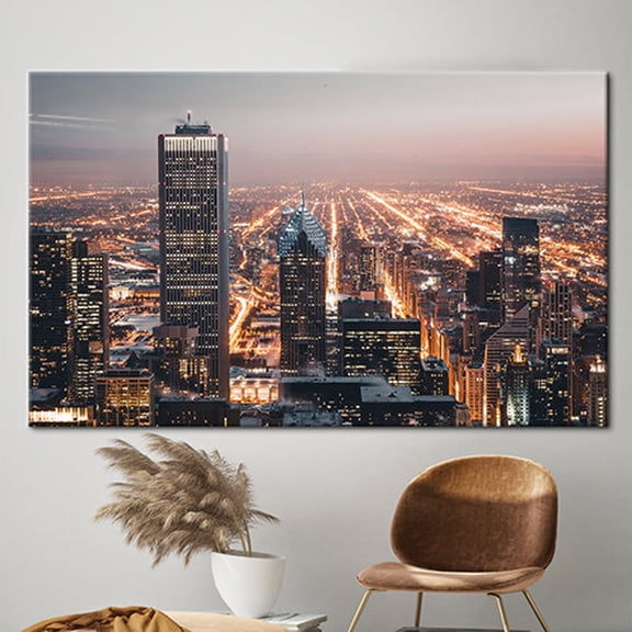 Velto Chicago View Canvas, Chicago City Lights Art, Skyline Landscape Artwork, Chicago Canvas, City Landscape Art Canvas, View Canvas, 16x24 UNFRAMED
