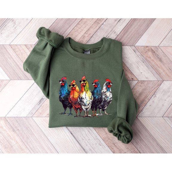 Velto Chicken Sweatshirt, Group Of Chicken Wearing Sunglasses Sweatshirt, Women Chicken Sweatshirt, Animal Sweatshirt, Love Chickens All Size S-3XL