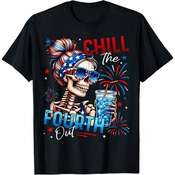 Velto Chill The Fourth Out Skeleton Retro 4th Of July Women T-Shirt All Size S-5XL