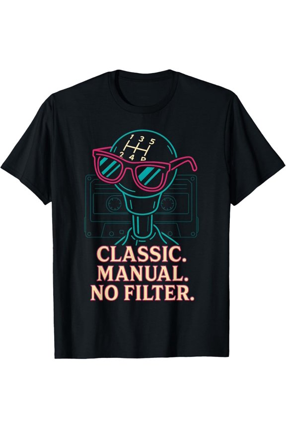 Classic Manual No Filter Retro Line Art Vintage Vibes T-Shirt All Size S-5XL