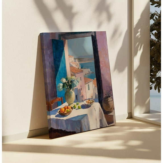 Velto Coastal Lemon Canvas, Ocean View Still Life Wall Art, Mediterranean Summer Kitchen Decor, SIZE 16x24 INCLUDE Pine Wood Frame 1.25-Inch