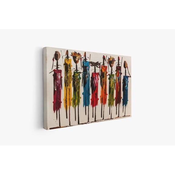 Velto Colorful African Figures Canvas, Vibrant Ethnic Art, Cultural Heritage Decor, African Celebration Gift, Ethnic Canvas Canvas, 16x24 UNFRAMED