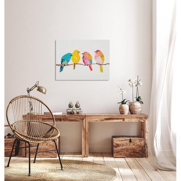 Velto Colorful Birds On Branch Landscape, Wild Animal Tree Print, Vibrant Abstract Wall Art, Wildlife Decor Canvas, 8x12 0.75-Inch Pine Wood Frame