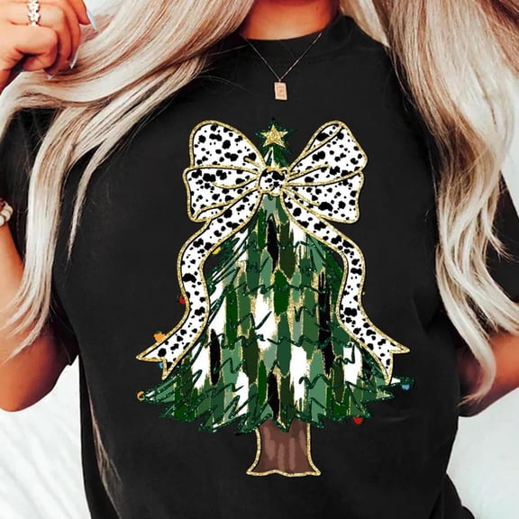 Velto Colorful Coquette Non-Glitter Happy Holiday Tree, Girly Happy Holiday Tree T-shirt, Happy Holiday Coquette Bow Dalmatian Dots Happy Holiday T-shirts All Size S-5XL
