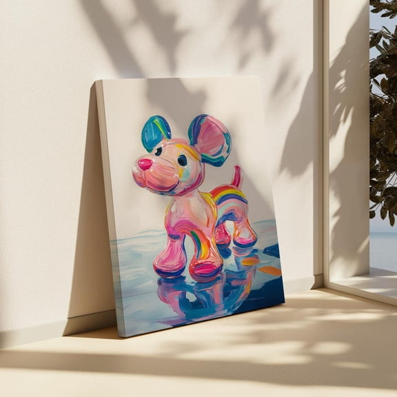 Velto Colorful Dog Canvas Wall Art Rainbow Puppy Pet Portrait Illustration Cute Modern Decorative Artwork for Dog Lovers, SIZE 8x10 INCLUDE Pine Wood Frame 1.25-Inch