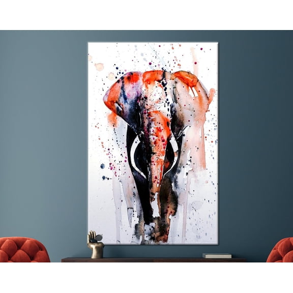 Velto Contemporary Canvas, Animal Artwork, Colorful Elephant Canvas, Modern Wall Decor, Red And Gray Red Elephant Artwork, 8x10 UNFRAMED