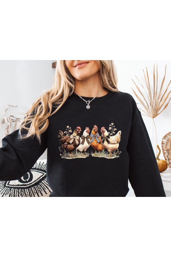 Coquette Bow Chicken Sweatshirt, Chicken Happy Holiday Sweater, Fall Chicken Crewneck, Happy Holiday Sweater, Chicken Girl Sweater,Cute Chicken All Size S-5XL