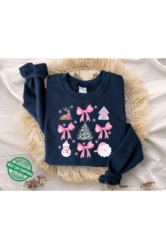Coquette Bow Happy Holiday Sweatshirt, Happy Holiday Tree Sweater, Happy Holiday Sweatshirt, Girly Happy Holiday Sweater, Coquette Bow All Size S-5XL