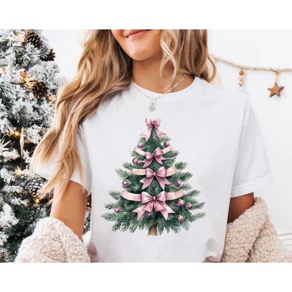 Velto Coquette Happy Holiday Tree T-Shirt,Girls Happy Holiday Tree Shirt, Happy Holiday Coquette Bow, Happy Holiday Tree Shirt,Colorful Tree All Size S-5XL