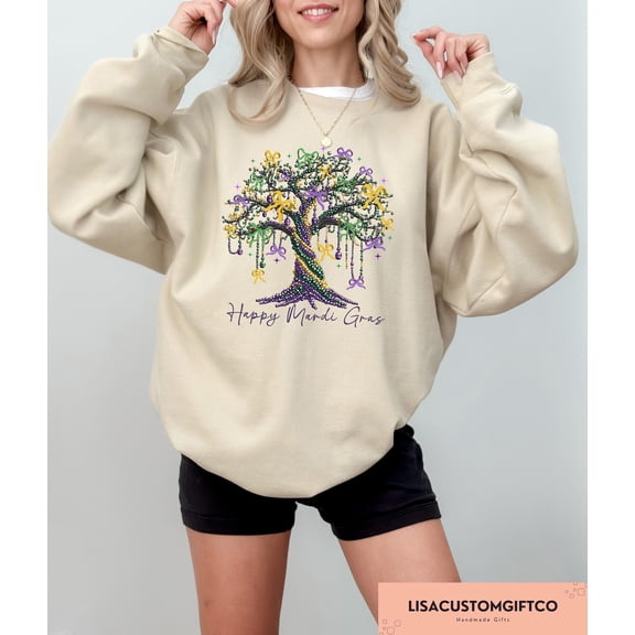 Velto Coquette Mardi Gras Tree Retro Beads Louisiana Festival Gift Sweatshirt Full size S-5XL