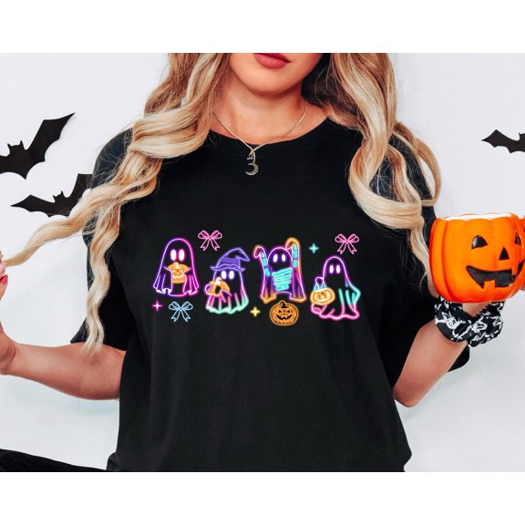 Velto Coquette Neon Color Happy Holiday Shirt,Happy Holiday Ghost Shirt,Happy Holiday Ghost Neon Shirt,Happy Holiday Party Tee, Pumpkin Tee,Coquette Bow Girls Tee All Size S-5XL