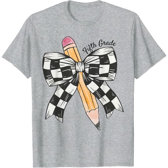 Velto Coquette Pencil Bow Fifth Grade Teacher Back To School T-Shirt All Size S-5XL