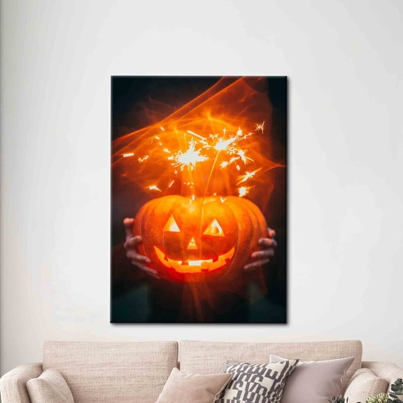 Velto Costume Party Pumpkin Photo, Costume Party Landscape Canvas Art, Abstract Art, Modern Artwork, Pumpkin Photo Artwork, Pumpkin Wall Decor Canvas, 8x12 UNFRAMED
