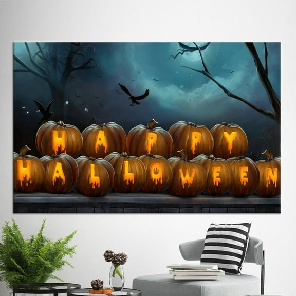 Velto Costume Party Wall Decor, Scary Wall Decor Canvas Gift, Happy Costume Party, Scarecrow Wall Art Canvas, 8x10 0.75-Inch Pine Wood Frame
