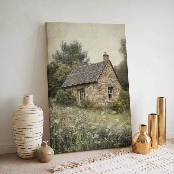 Velto Countryside Canvas Wall Art Vintage Cottage Garden Floral Illustration Rustic Shabby Chic Nature Decoration, SIZE 8x10 INCLUDE Pine Wood Frame 1.25-Inch