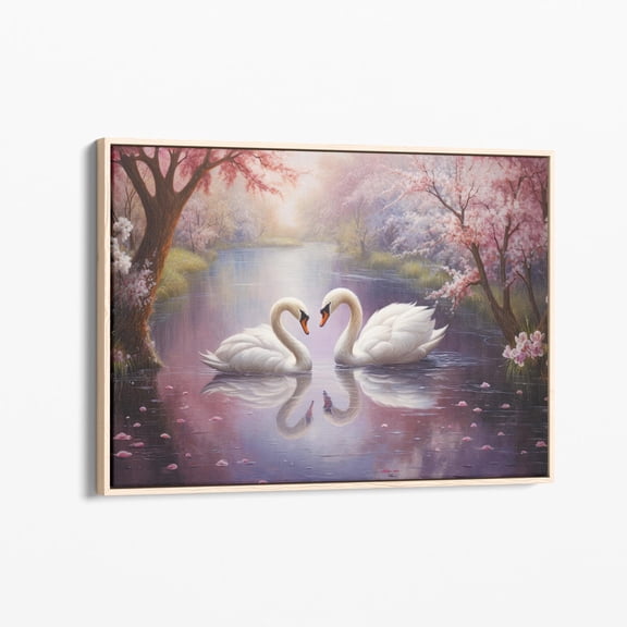 Velto Countryside Lake Loving Swans Stretched Canvas Print, Heart Swan Canvas, Gift For Couples, Gift For Swan Lovers Cll1 Canvas, 12x16 UNFRAMED