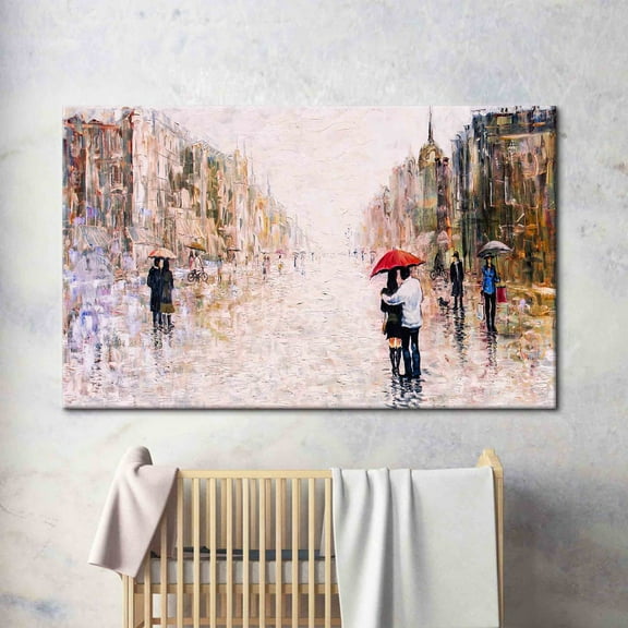 Velto Couple With Red Umbrella, Rainy Day Art, View Art Canvas, Gift For Couples Art Canvas, Lovers Canvas, Landscape Art, Cityscape Art Canvas, 12x16 UNFRAMED