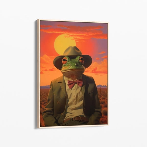 Velto Cowboy Frog Print Wall Canvas Surreal Whimsical Colourful Toad And Frog Wearing Cowboy Hats With Suit Art Canvas Cfp2 Canvas, 16x24 UNFRAMED