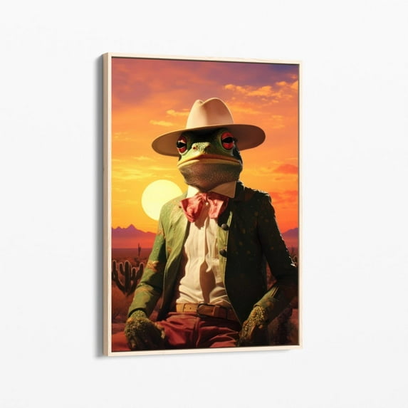 Velto Cowboy Frog Print Wall Canvas Surreal Whimsical Colourful Toad And Frog Wearing Cowboy Hats With Suit Art Canvas Cfp3 Canvas, 8x12 UNFRAMED