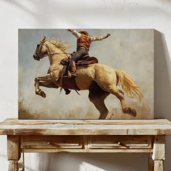 Velto Cowboy Riding Horse Canvas Wall Art Western Rustic Ranch Rodeo Vintage Country Decor, SIZE 16x24 INCLUDE Pine Wood Frame 0.75-Inch