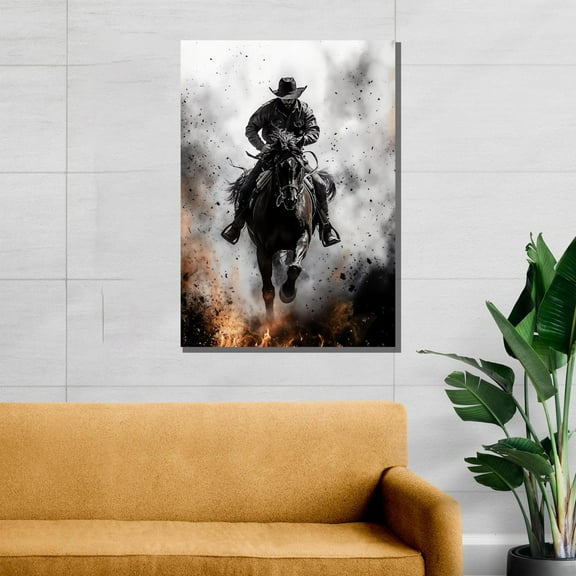 Velto Cowboy Riding Horse Canvas, Western Wall Art, Rustic Home Decor, Horse Lover Gift, Wild West Cowboy Art, Farmhouse Decor, Gift Idea Canvas, 8x10 UNFRAMED