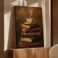 thumbnail image 1 of Velto Cozy Coffee And Books Canvas Art - Rustic Vintage Style, Warm Tones, Steaming Cup On Antique Books, Literary Wall Decor, Relaxation Canvas, 16x24 UNFRAMED, 1 of 4