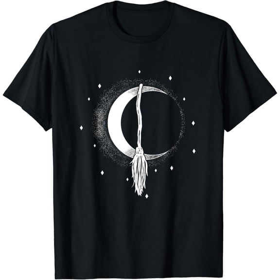 Velto Crescent Moon Witch Broom Vintage Girls Women T-Shirt All Size S-5XL