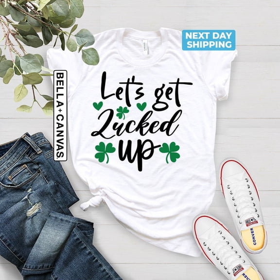Velto Cute Let's Get Lucked Up Shamrock Heart Shirt, Irish Shirt, St Pattys Day Shirt, Irish Tee, St Patricks Day Shirt, St Pattys Women T-shirt All Size S-5XL
