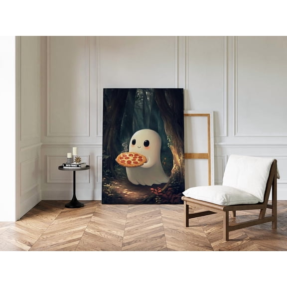 Velto Cute Ghost Canvas, Kawaii Spooky Forest Decor for Kitchen, SIZE 8x12 INCLUDE Pine Wood Frame 1.25-Inch