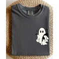 thumbnail image 1 of Velto Cute Ghost With Cat Pocket Black Cat Witch Graphic T-Shirt Spooky Style Fullsize S-5XL Shirt, 1 of 5