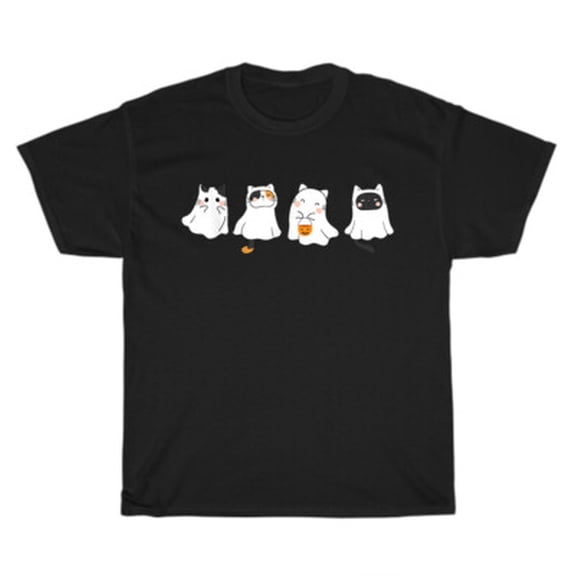 Velto Cute Happy Holiday Cat Ghost Costume Pet Animal Lover T-Shirt Unisex Tee Gift All Size S-5XL