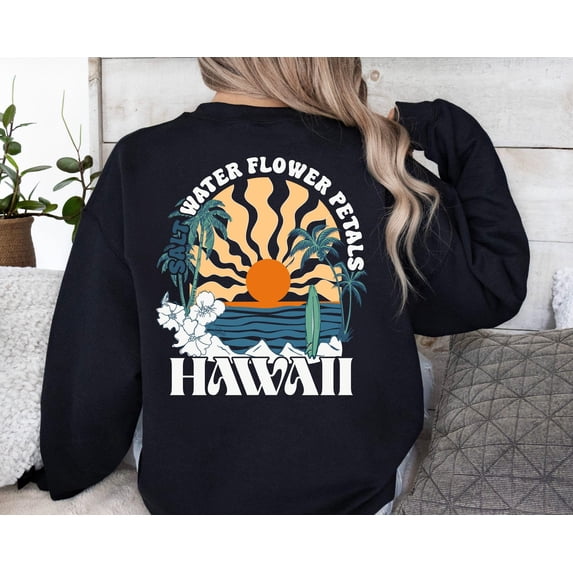 Velto Cute Hawaii For Summer Graphic s Preppy Sweatshirt Aesthetic Palm Tree Design on Back Vacation Sweatshirt Beachy All Size S-5XL