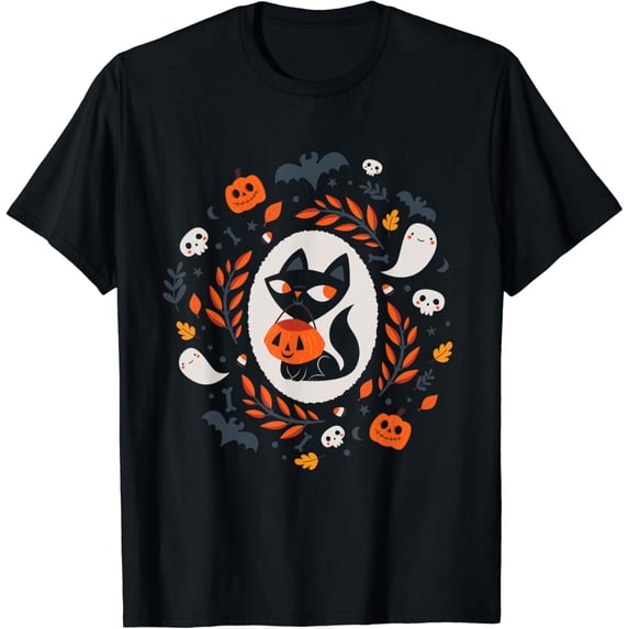Velto Cute Retro Black Cat Fall T-Shirt All Size S-5XL