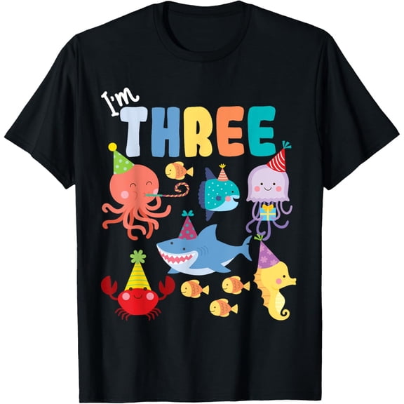 Velto Cute Sea Animals Ocean Creatures Party 3rd Birthday 3 Three T-Shirt Fullsize S-5XL Shirt