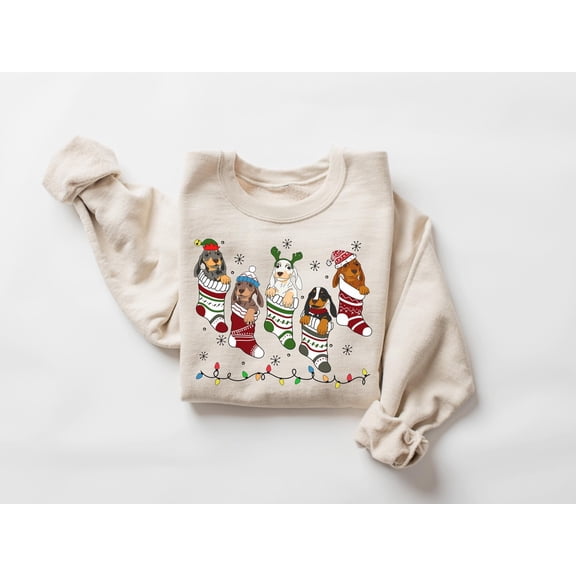 Velto Dachshund Happy Holiday Sweatshirt, Happy Holiday Dog Shirt, Dachshund Mom Shirt, Dog Lover Gift, Dachshund Lover Shirt, Xmas Dachshund Sweater All Size S-3XL